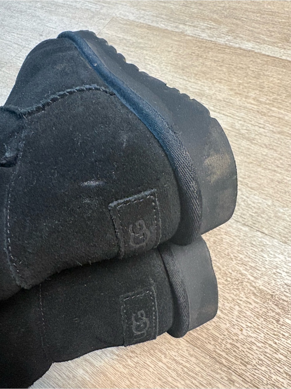 UGG BLACK MINI BAILEY LOGO STRAP WOMENS SIZE 11 BOOTS - Picture 8 of 10